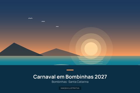 Ilustração representando Carnaval em Bombinhas 2027. Fotografia real pendente.