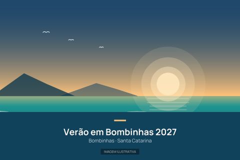 Ilustração representando Verão em Bombinhas 2027. Fotografia real pendente.
